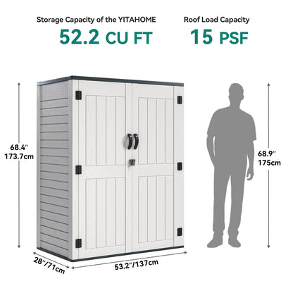 YITAHOME 59 Cuft Outdoor Tall Storage Shed, Waterproof Vertical Resin Shed for Garden, Garage, Patio, Lockable Tool Storage, No Shelves Included, Light Gray