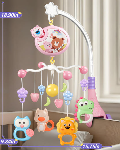 RSEPD Crib Mobile With Music And Lights, Mobiles For Cribs, Baby Mobile Arm Toys Hanging For Bassinets Girls Boys, Nursery Musical Space Portable Infant Mobiles Clip On Pack And Play Hanger 0-6 Months