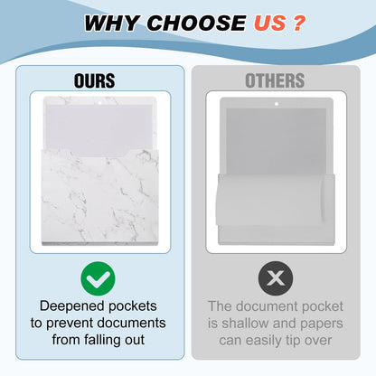 MotiMind 2 Pcs Magnetic File Holder White Marble Design Magazine Storage Wall Refrigerator Organizer Office Supplies Magnetic Paper Holder for Document Mail Magazine Letters Notebooks Organization