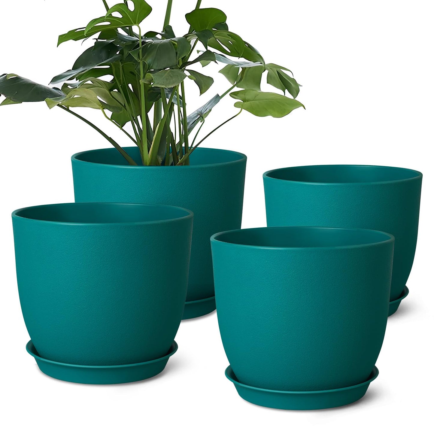 Ferlypote Plant Pots 8 Inch Set of 4, Flower Pots with Multi Mesh Drainage Holes, Planters for Indoor Outdoor Garden Plants and Flowers（Blue）