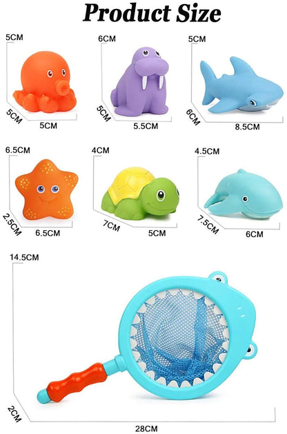 Bath Toy, Water Spraying Discoloration Floating Animals, Bathroom Pool Accessory, Shark Fishing Play Set for Babies and Kids