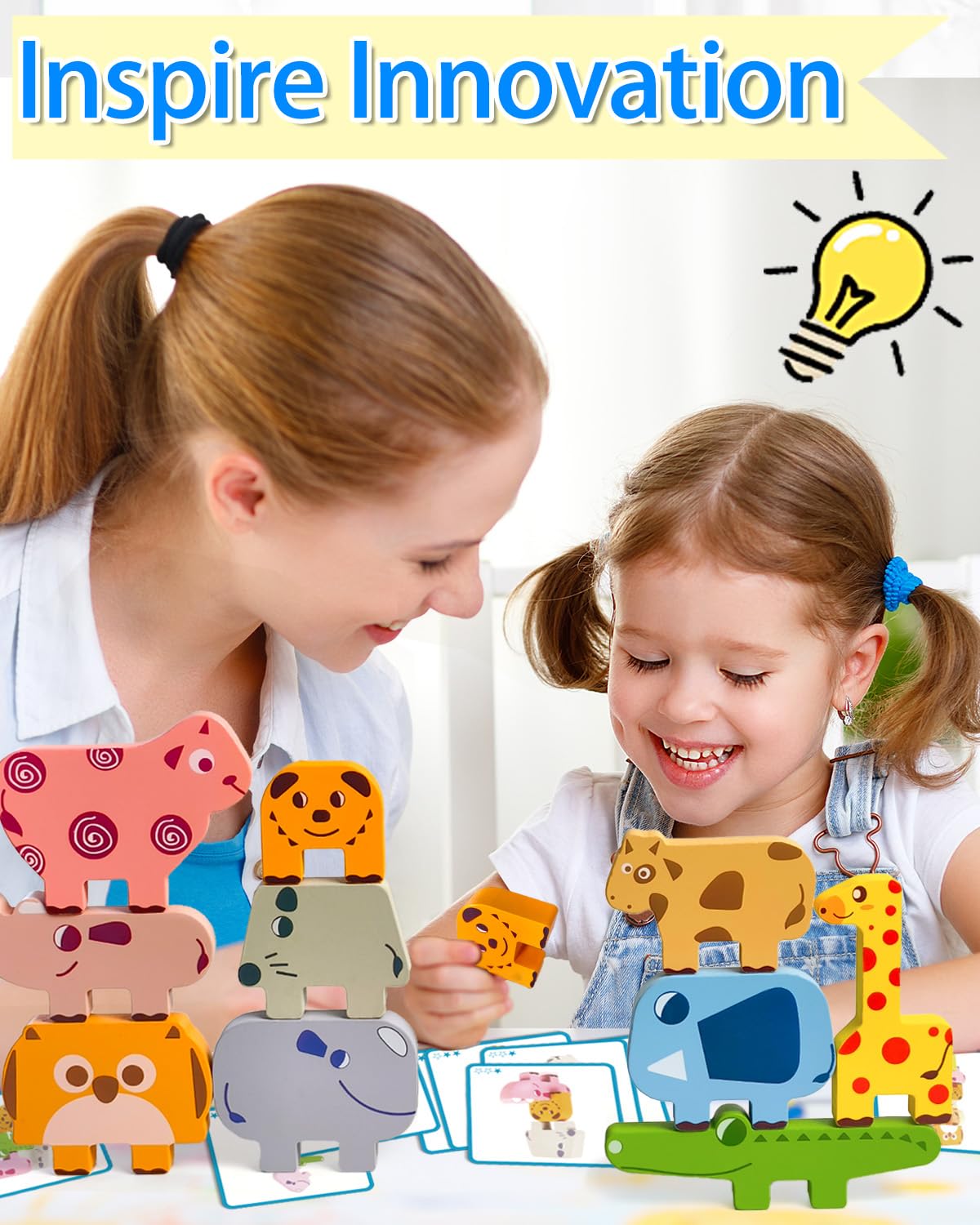 Vaiheng Toys for Toddlers 1-3, Montessori Toys for 1 2 3 4 Year Old Boys & Girls, Toy Age 2-4 0-2 Kids Baby, 1 2 3 Year Old Girls Boys Gifts, Wooden Animal Blocks Stacking Education Puzzles Toy