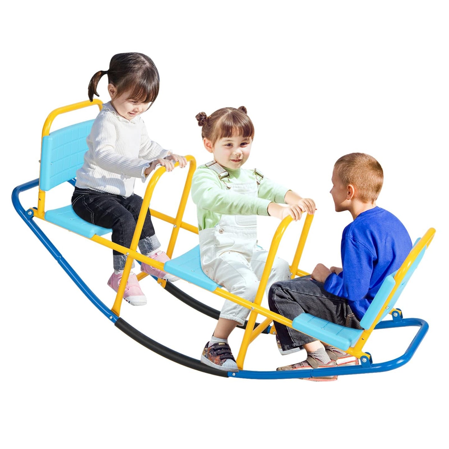 Costzon Teeter Totter Seesaw for Kids Outdoor, 2 in 1 Metal Rocking Seesaw for Toddlers with Easy-Grip Handles, Indoor Outdoor Rocker Toy Gifts for Ages 2-5, 1-3 Person Home Preschool Backyard See Saw