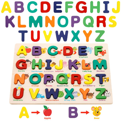 Attmu Wooden Puzzles for Toddlers, 2 Pcs Alphabet Puzzle ABC Shape Number Puzzle Patterns, Learning Toys for Kids, Preschool Educational Activities Toddler Gift Toys for Girls Boys Christmas Easter
