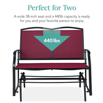 Best Choice Products 2-Person Outdoor Patio Swing Glider Steel Bench Loveseat Rocker for Deck, Porch w/Textilene Fabric, Steel Frame - Burgundy/Black