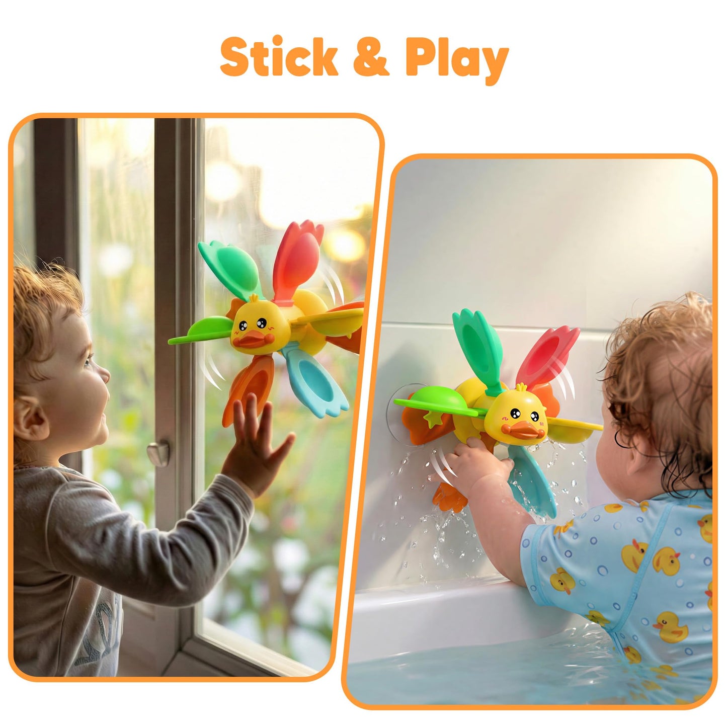 iPlay, iLearn Baby Duck Bath Toy, Toddler Bathtub Shower Toy W/ Suction Spin Gear, Floating Animals, Fishing Net Pool Water Play, Birthday Easter Gift 6 12 18 Month Infant 1 2 3 Year Old Kid Boy Girl