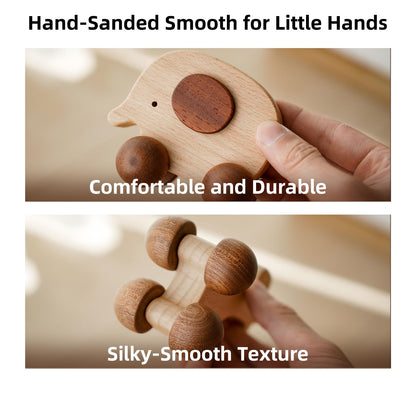 DadCarved Baby Push Car Montessori Toys, 4PCS Wooden Animal Toy Vehicles for Toddlers, Natural Wood Infant Car Toys (Puppy, Elephant, Pony, Giraffe) for Gift and Decor