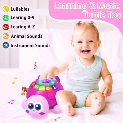 Ussybaby Musical Turtle Baby Toys 6 to 12 Month,Infant Light-up Musical Tummy Time Toy with Phone,Baby Crawling Toys for 7 8 9 12 Months Old,Easter Birthday Girl Gift for 3 4 5 Month+(Pink)