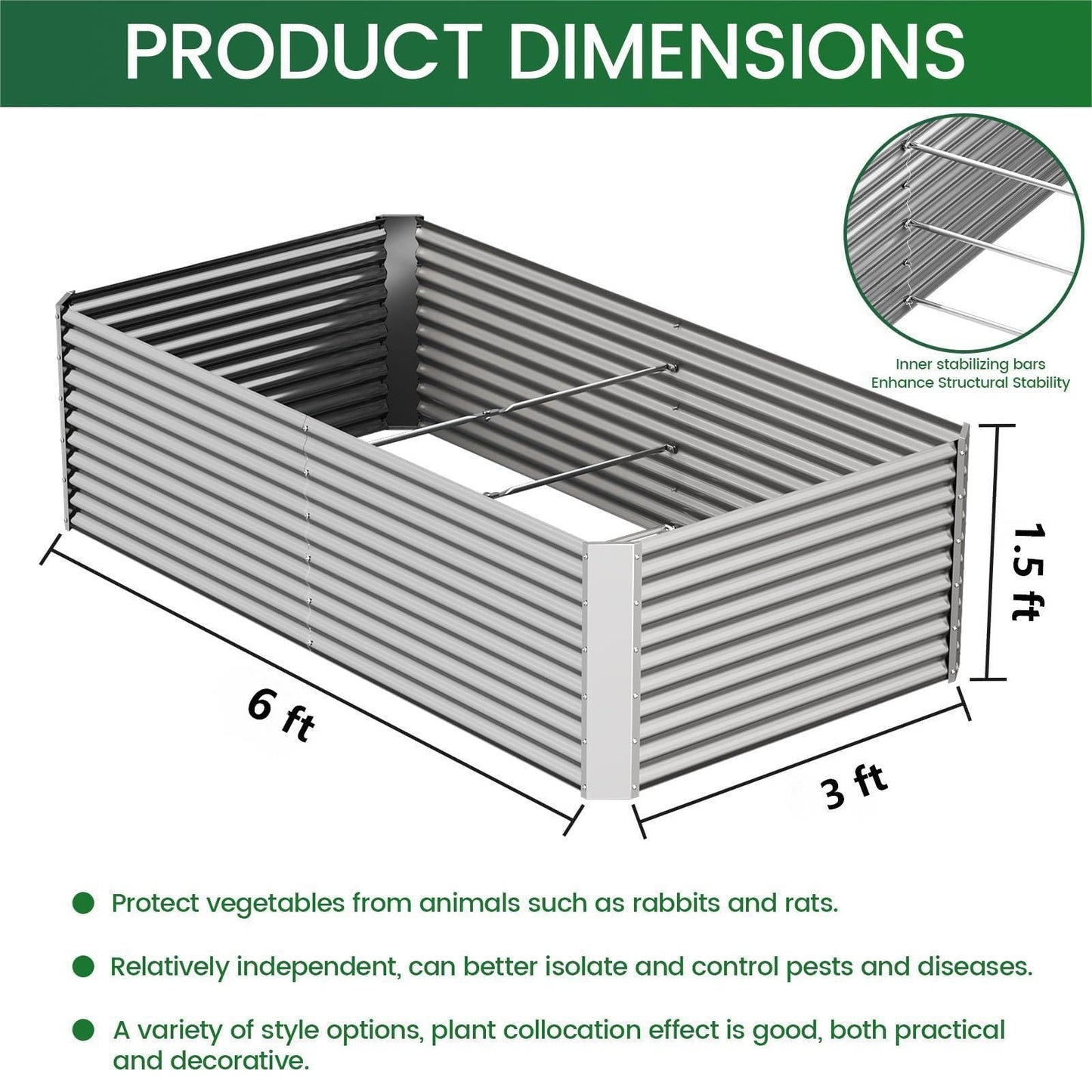 FRIZIONE 2pcs Tall Galvanized Raised Garden Bed Outdoor,Steel Garden Bed for Vegetables,Above Ground Garden Box for Flower,Metal Raised Beds for Gardening - 6x3ft