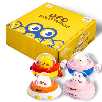 KIDS KING 4PCS Animal Press to Go Car Toys for Toddlers 1-3, Push Go Friction Car Toys for 6-18 Months Baby, Animal Space Racing Cars, Infant Play Vehicle Set, Birthday Gifts for 1 Year Old Girl & Boy