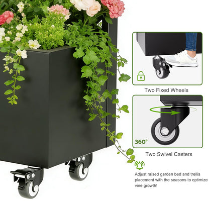 blusoke Metal Planter Box with Trellis and Wheels,Raised Garden Bed with Trellis,72" Tall Privacy Screen with Planter Box and Drainage Holes,Plant Trellis for Climbing Plants Outdoor,Vegetables,Vines
