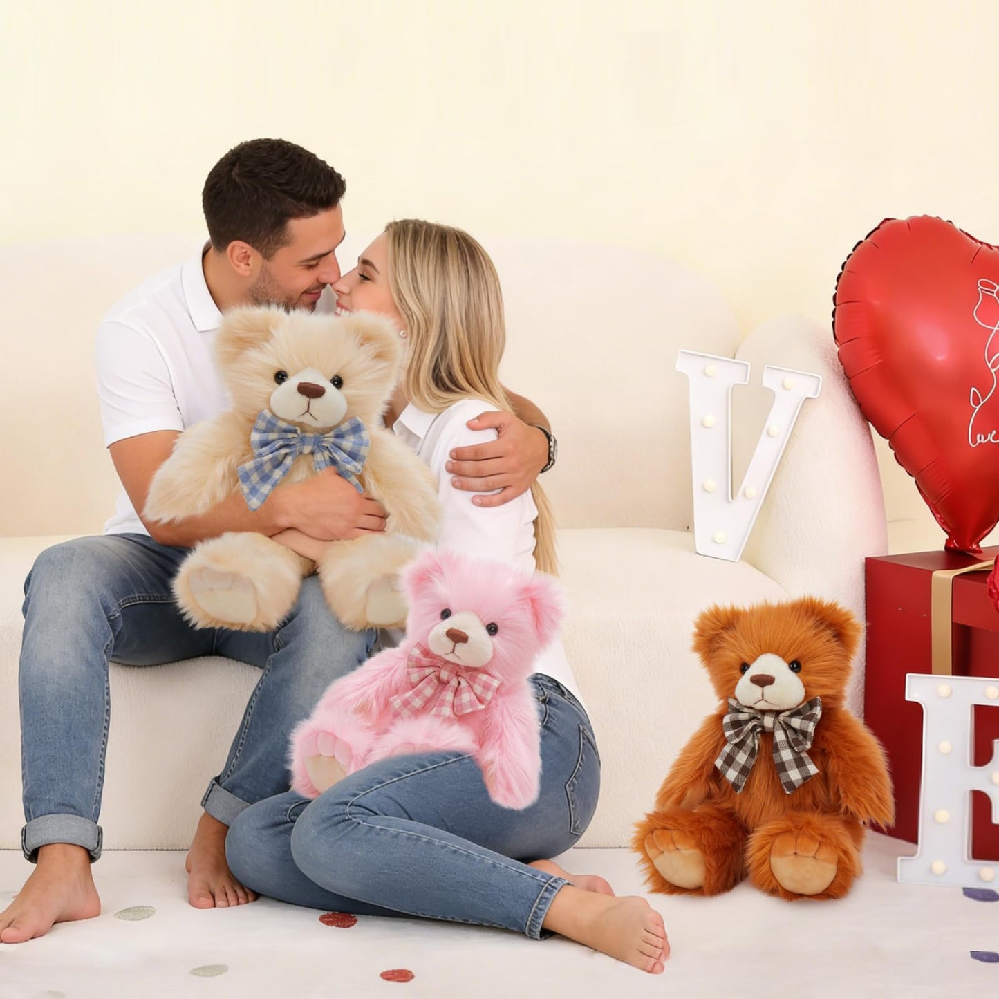 MorisMos Teddy Bear Stuffed Animal,14'' Long Fur Stuffed Bear Plush Toy Gift for Kid Girl Boy Toddler Teen Adult,Cuddly Teddy Animal Toy Decor for Baby Shower Birthday Valentine’s Day Party Favor,Pink