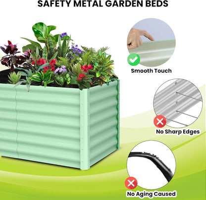 CABIHOME Galvanized Steel Raised Garden Bed Kits,Large Open Base Outdoor Planter with Safety Edge,Durable Metal Plant Box with Gloves,for Vegetables Flowers Herbs