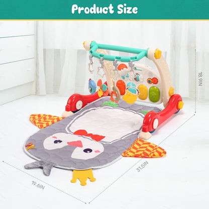 CUTE STONE Baby Play Gym & Learning Walker, Baby Play Mat with Play Piano, Musical Activity Center with Lights, Baby Push Walkers & Thin Playtime Mat for Infant Newborn Toddlers