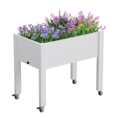 WTFGO Elevated Raised Garden Bed with Wheels - Outdoor Mobile Resin Planter Box with Drainage Holes for Vegetables Flower Herbs, Weather Resistant, Ashen (26.3" h)