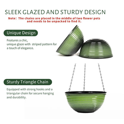 Vanslogreen 10 Inch Hanging Planter, 2 Pack Hanging Planters for Indoor Outdoor Plants, Hanging Pots with Drainage Holes for Garden Home (Green)