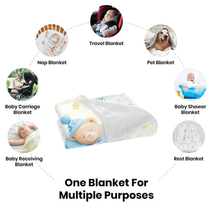 Ships Next Day, Personalized Baby Blanket for Boys Girls - Printed in USA, Custom Cartoon Blanket with Name Soft Flannel, Brithday Gifts for Baby Kids Toddlers Newborn (Baby Bear)
