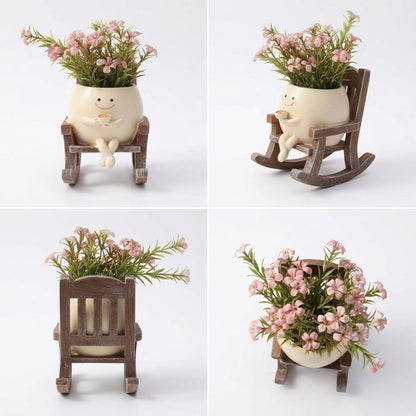 Smiley Face Planter Pot, Cute Rocking Chair Plant Pots for Indoor Outdoor, Unique Funny Drinking Coffee Flower Pot with Drainage Hole, Succulents Plant Gifts for Mother's Day, Birthday, Christmas