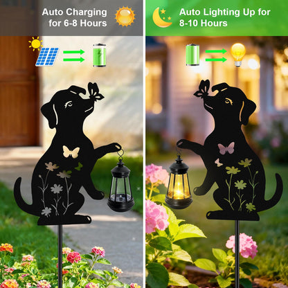 Dog Outdoor Solar Lantern Waterproof, Birthday Gifts for Christmas Women Mom, Solar Hanging Lights with Butterfly Metal Figurine, Garden Decor Outside Patio Yard Pathway Backyard Ornaments, 2 Pack