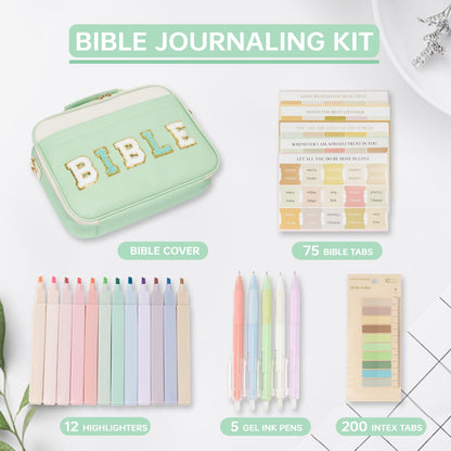 Siwara Bible Cover Case for Women - Large Bible Bag with Bible Study Supplies - Leather Western Bible Cover Carrying Tote Bags - Green