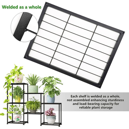 YUJCHMTZN Metal Plant Stand Indoor Metal Plant Stands Outdoor Tiered Plant Shelf for Multiple Plants, 3 Tiers 7 Potted Ladder Plant Holder Table Plant Pot Stand for Window Garden Balcony Living Room