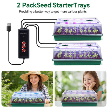 VPQZUPG 2 Pcks Seed Starter Tray 120 Cells Seed Starter Kit with Grow Light, Seed StartingTrays for Seed Seedling Planting Starter, Mini Greenhouse Plant Germination Trays