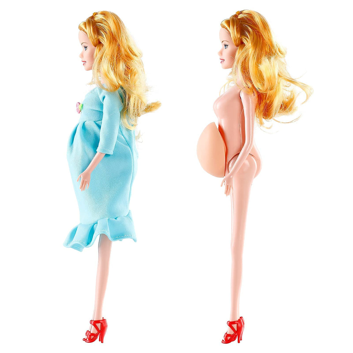 FunPa Pregnant Doll Have a Baby in Her Tummy Mom Doll Pregnant Mom Toy with Baby Doll Trolley (Blue)