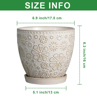 MPotTo 6.9 Inch Plant Pot with Drainage Hole and Saucer Ceramic Planter for Indoor Plant Flower Pot for Orchid Succulents Plants White