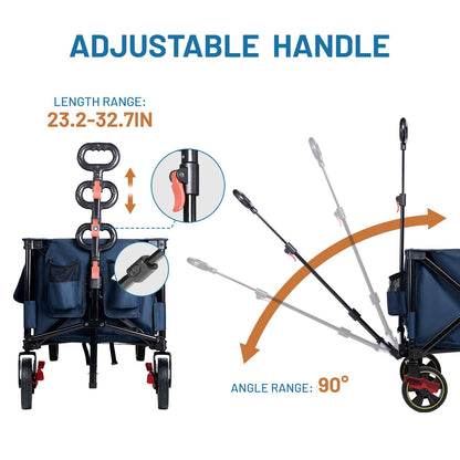 Timber Ridge 51.2'' Extended Collapsible Wagons Carts Foldable, 500LBS Heavy Duty Sports Wagon with Adjustable Handle, 400L Capacity Portable Cart for Camping Shopping