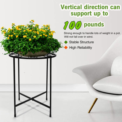 KABB Metal Plant Stand, 15'' Tall Flower Pot Stand Set of 2, Modern Rustproof 10-inch Round Outdoor Plant Stand | Iron Art Flower Stand | Plant Stool, Decorative Black Plant Stands for Indoor Plants