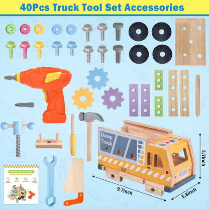 Rincalivestra Kids Tool Set - 40 Pcs Wooden Toddler Tool Bench with Drill, Montessori Construction STEM Pretend Play Toy for 3 4 5 Year Old, Tool Box Truck Birthday Gift for Boys Girls