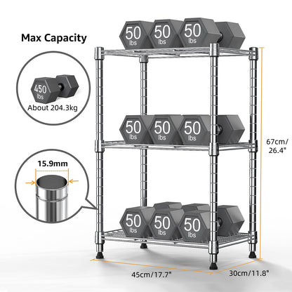 M MZG 450 lbs Wire Storage Shelving 3-Tier Utility Shelving Unit Steel Organizer Wire Rack for Home,Kitchen,Office,Chrome(11.8" D x 17.7" W x 26.4" H)