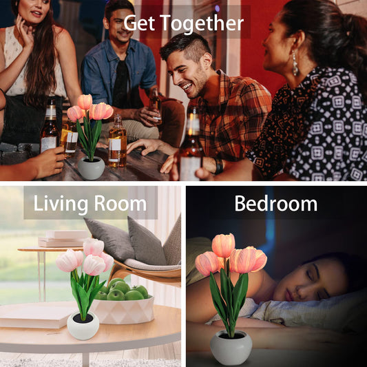 GOUTOOL Flower Table Lamp Tulip Desk LED Night Light for Home Living Room Decor Artificial Flower with Vase Table Centerpieces for Birthday Holiday Party Wedding Room Decoration (Pink)…