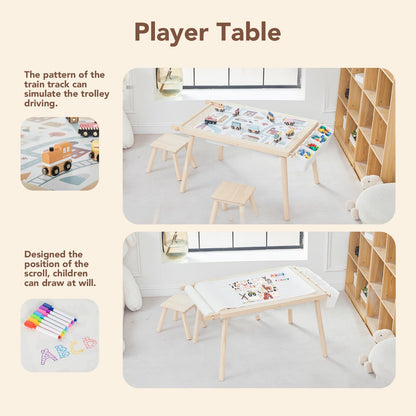 COOKIE BUNNY 5-in-1 Kids Sensory Table and Chair Set – Wooden Sand and Water Play, Building Blocks, Study, Dining, Toy Storage, Children's Gifts for Boys and Girls