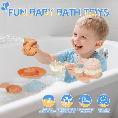 Silicone Color and Shape Sorting & Stacking Toys & 16PCS Baby Bath Toys