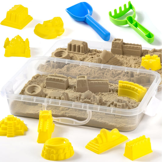 PreTrans Construction Sensory Bin Toys – 10 Sand Molds for Kids & 2.2 lb Sensory Sand - Sand Box for Toddlers Ages 3+