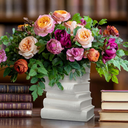 Solsew Ceramic Book Shaped Vase for Flowers 7" x 5.9" x 4.1" Small Ceramic Book-Shaped Vase Cute Bookshelf Decor Flowerpot for Book Lovers Gift Home Office Bookshelf Dining Table Decor(White)