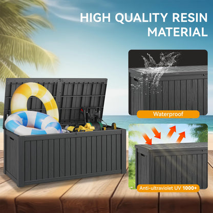 NUNU LAB 220 Gallon Outdoor Storage Box Waterproof, Outside Package Delivery Deck Boxes with Lockable Lid, Backyard Storage Bin For Garden Tools, Patio Cushions, Black