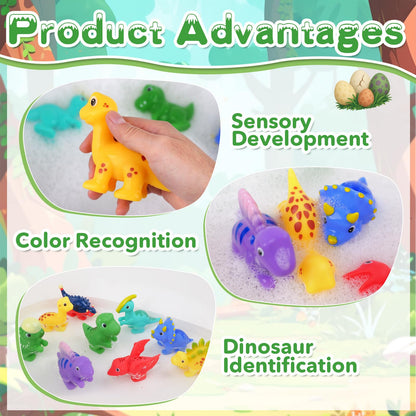 Bsenhe 9PCS Dinosaur Bath Toys for Kids, Mold Free Bath Toys for Toddlers, Float on Water Bathtub Toys for Babies 6-12 Months 1-6 Birthday Christmas Stocking Stuffers Gifts