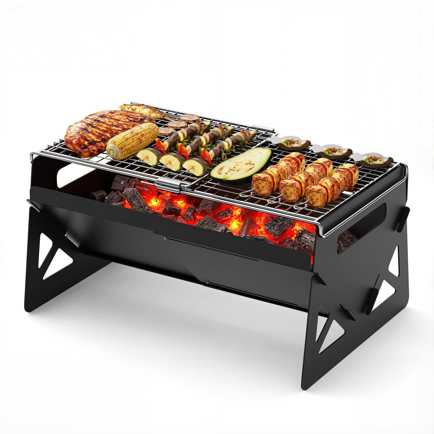 Raynesys Charcoal Grill, Folding Portable Grill, with Carry Bag, Camping Firepit for Outdoor Cooking, Campfire, Patio, Backyard, Backpacking, Party, 15.35 * 12.99 * 5.51 Inches