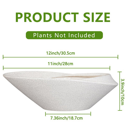EPFamily Bonsai Tree Pot - 12 Inch Ceramic Planter with Drainage Hole, Modern Succulent Pots for Indoor & Outdoor, Decorative Planter for Home Decor, Plant Lover Gifts, White-Black