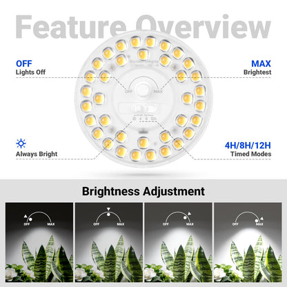 Barrina Orbgrow OG11A2 Clip On Grow Lights for Indoor Plants, Integrated Stepless Dimming & Timing, 5000K 22W(2 x 11W, 200 Watt Equiv), Full Spectrum 2-Gooseneck with E26 Plant Light Bulbs