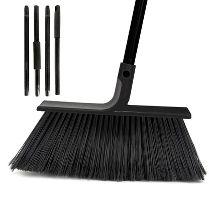BSMstone Large Angle Brooms Indoor Outdoor Broom with Long Handle Stiff Bristle Sweeper for Kitchen Garage Deck Courtyard Lobby Patio Lawn Leaves (Black)