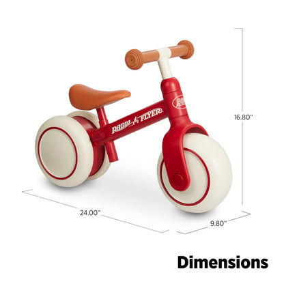 Radio Flyer Steady Start Balance Bike, Red, for Kids Ages 1-3, Pedal Free for Quick Learning, Wide Front and Dual Rear Tires, Tool-Free Adjustable Seat, Quiet Ride Wheels, Kid & Toddler Balance Bikes