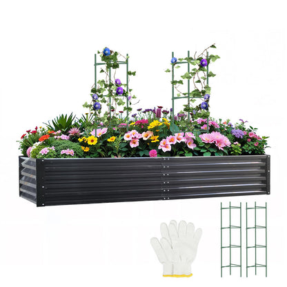 PICNICNI Metal Raised Garden Bed 8x4x1.5Ft Tall Outdoor Large Metal Galvanized Planter Boxes Kit for Vegetables, Flowers and Herbs,Garden Beds with 2Pcs Tomato Cage 1Pc Gloves,Black