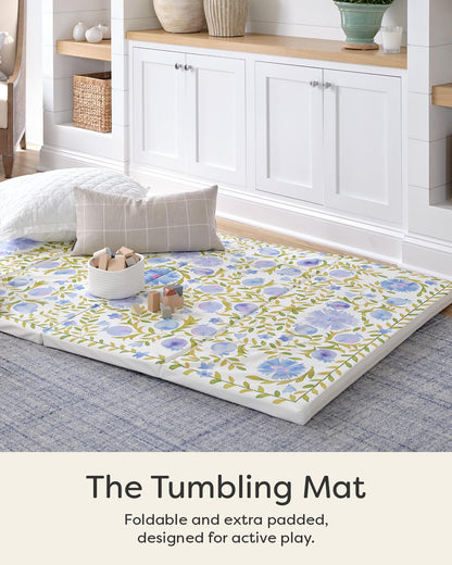 House of Noa Foldable Baby Tumbling Mat – Memory Foam Padded Foldable Kids Play Mat for Floor | Durable, Stylish, and Cushioned Design | 4'x6' | Suzette Bluebell