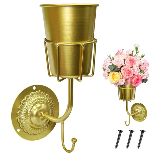 Hzampsun Vintage Brass Wall Vase - Hanging Home Decor & Multifunctional Wall-Mounted Organizer Container for Flowers,Keys & Small Items,Kitchen Bathroom Bedroom Organization & Decor