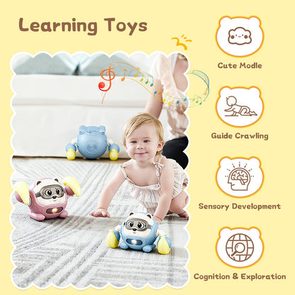 Rolling Baby Toy Crawling Toys, Baby Musical Toys 360° Rolling Bouncing Tummy Time Toys Bear Walking Moving Infants Toy, Learning Walking Toys Birthday for Toddler Boys & Girls
