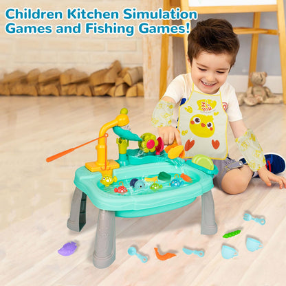 Mini Water Table for Toddler 1-3, Kids Play Sink with Running Water, Outdoor Toys for Kids Ages 4-8 with 360° Electric Faucet, Floating Fishing Game, Sensory Activity Kitchen Toy for Boys Girls