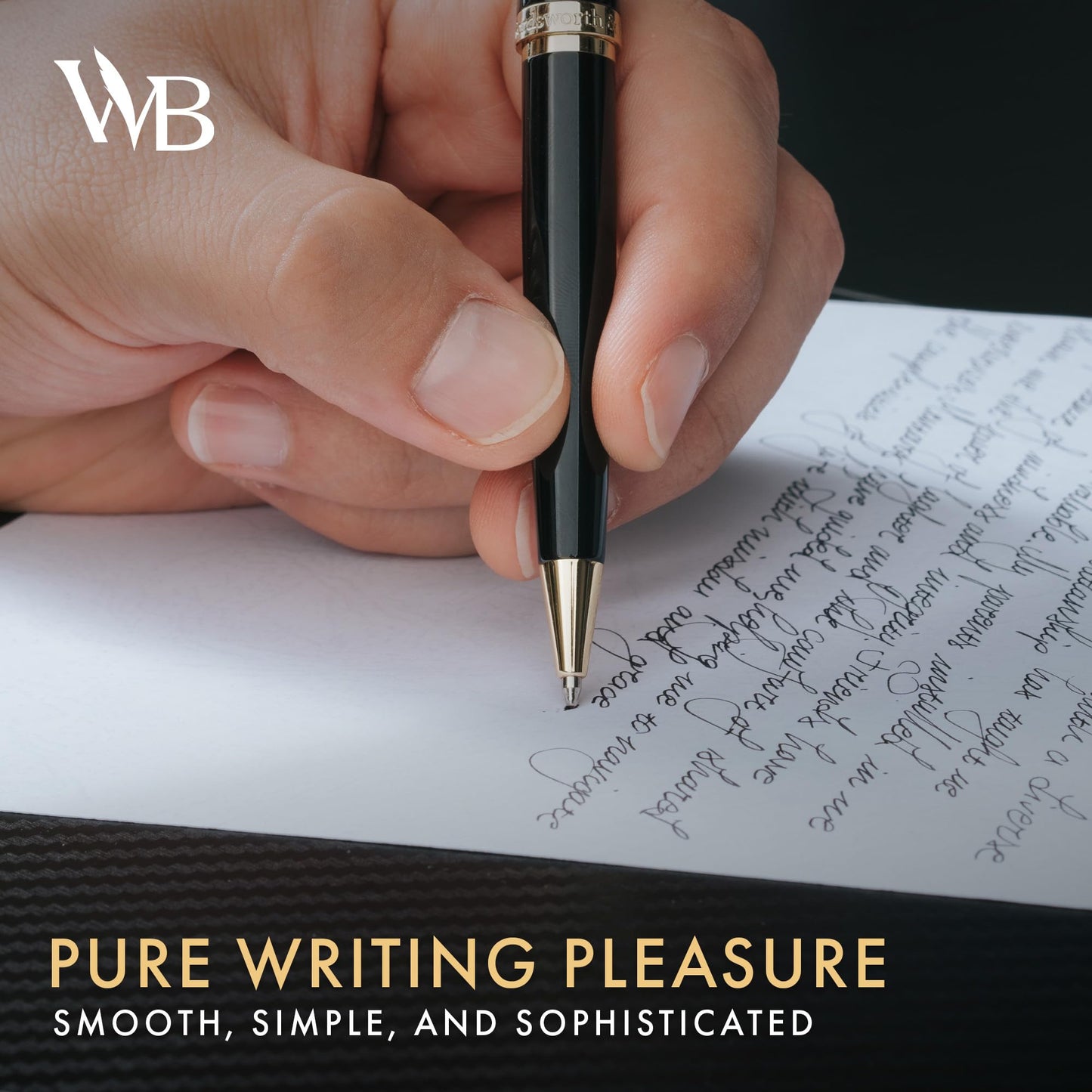 Wordsworth and Black Luxury Ballpoint Pen Set - Black Lacquer 24K Gold Finish, Refillable Fine Point, Elegant Gift for Men & Women, Includes Ink Refill, Nice Pens for Work